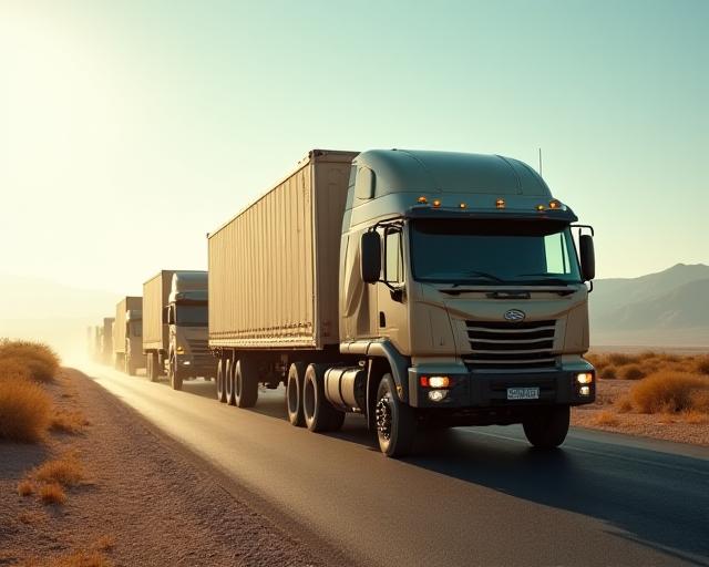 Government contract trucking fleet ready for military base supply hauling in Arizona
